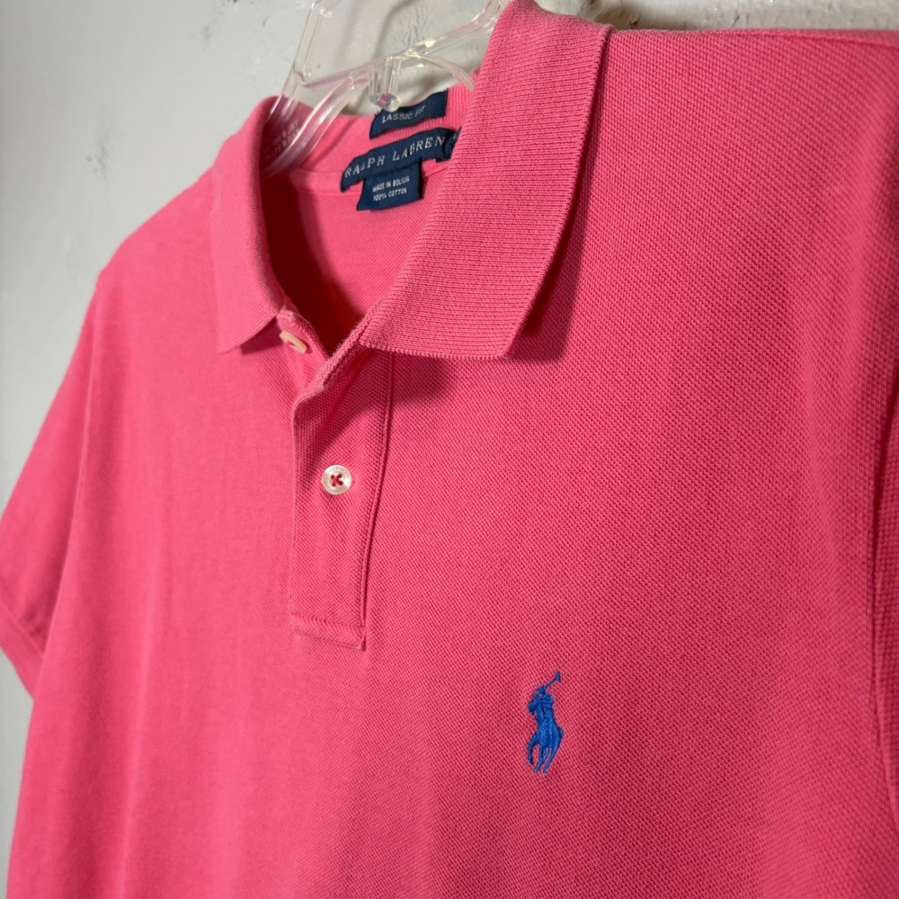 Ralph Lauren Classic Fit Pink Polo Shirt Short Sleeve Cotton Mesh Womens Large - Picture 4 of 9